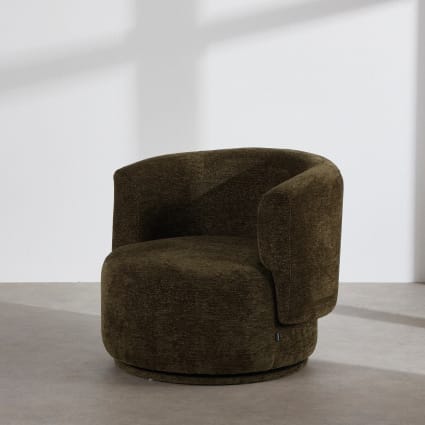 Fauteuil pivotant en textile tramé vert kaki