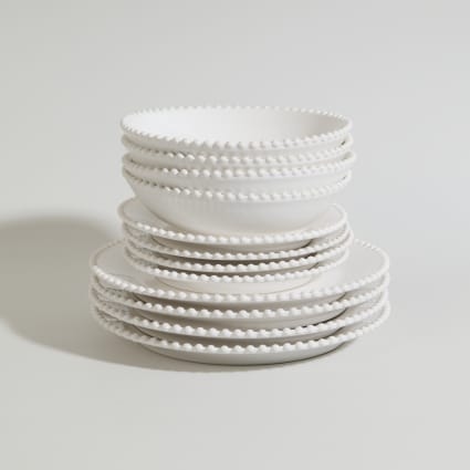 Service de table 12 pièces en faïence perlée blanche