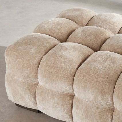 Pouf Repose-pieds En Velours Marron Avec Piètement Doré 32x40 Cm - Neuf