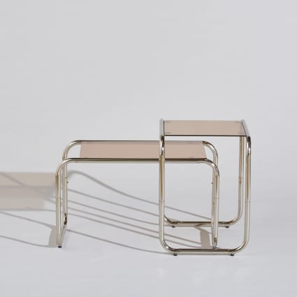 Set de 2 mesas auxiliares de hierro y vidrio naranja Clarisse | Maisons du Monde