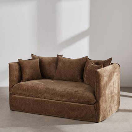 Zweisitzer-Schlafsofa in khakigrünem Samt-Look, 10 cm Matratze Louvain