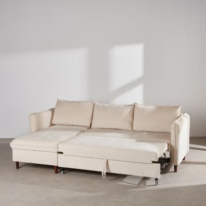Canapé d'angle convertible 4 places tissu Angle Droit BOND (Gris clair