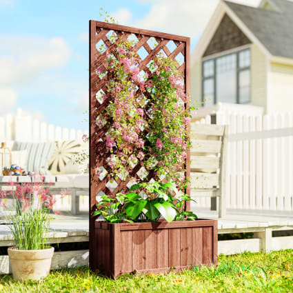 Jardinière Surélevée Avec Treillis En Bois De Sapin Avec Trou De Drainage 90 X 44 5 X 182 5 Cm 92163777