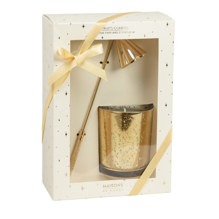 Coffret Cadeau Luxe Bougie Parfumée Et Fleurs - Boîte Dorée Avec Ruban, Prêt à Offrir, Senteur Naturelle Apaisante