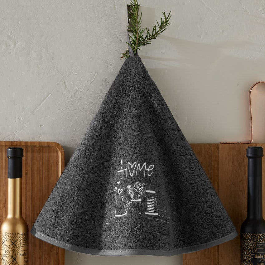 Torchon Essuie Mains Bouteille De Lavande - Rond Avec Attache - Vert