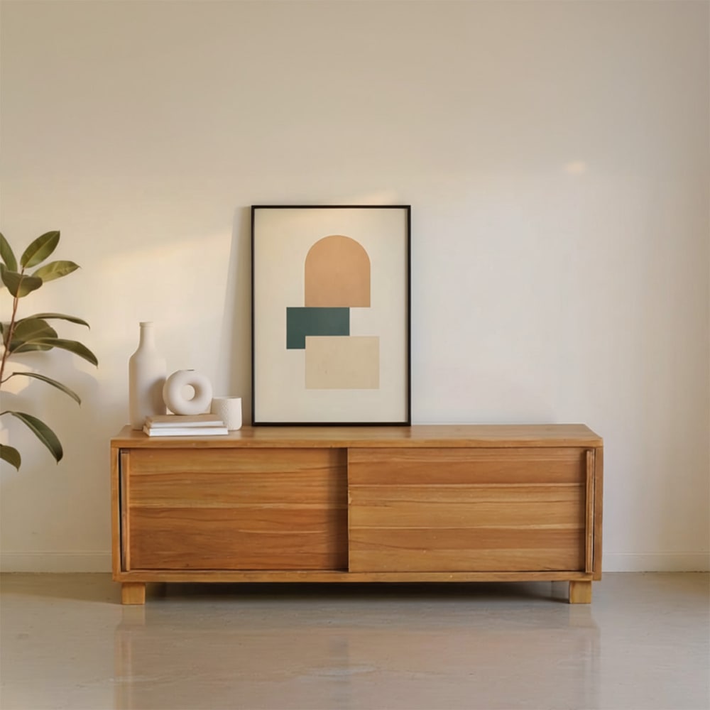 Meuble TV 2 tiroirs effet bois marron rustique et noir | Maisons du Monde