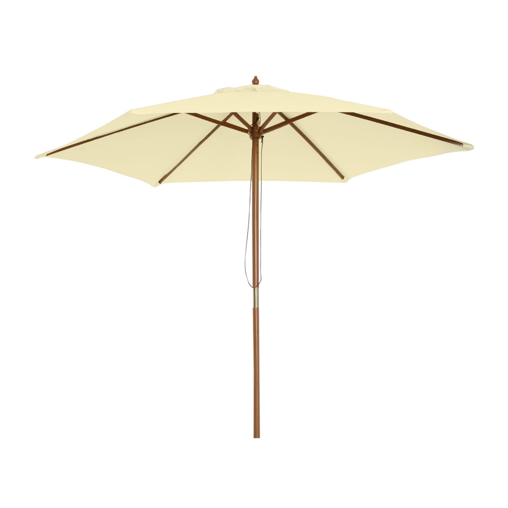 Outsunny Parasol Droit Jardin 3m En Bois De Bambou - Grand Parasol Rond Extérieur Ø3,25m Pour Terrasse Et Balcon