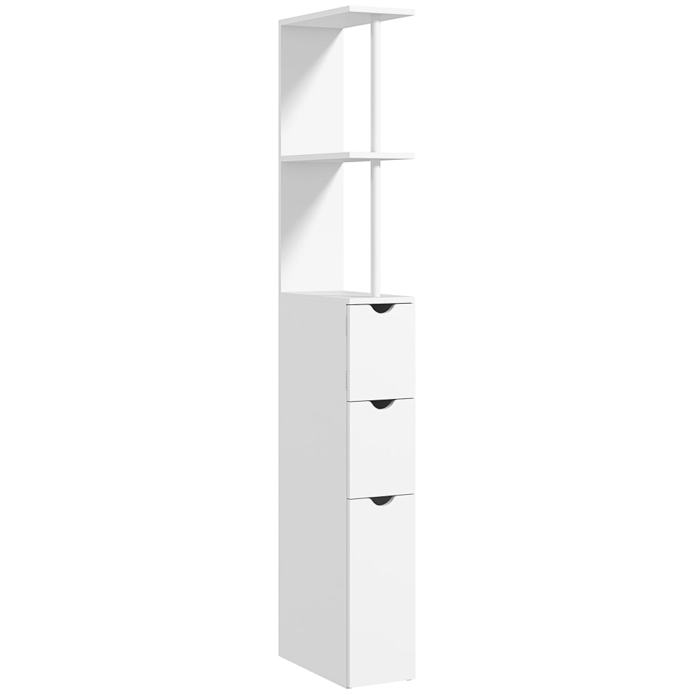 HOMCOM Colonne Salle De Bain Étroite 33×30×170 Cm – Meuble Rangement 3 Étagères Ouvertes + Tiroir + Placard 2 Niveaux Blanc