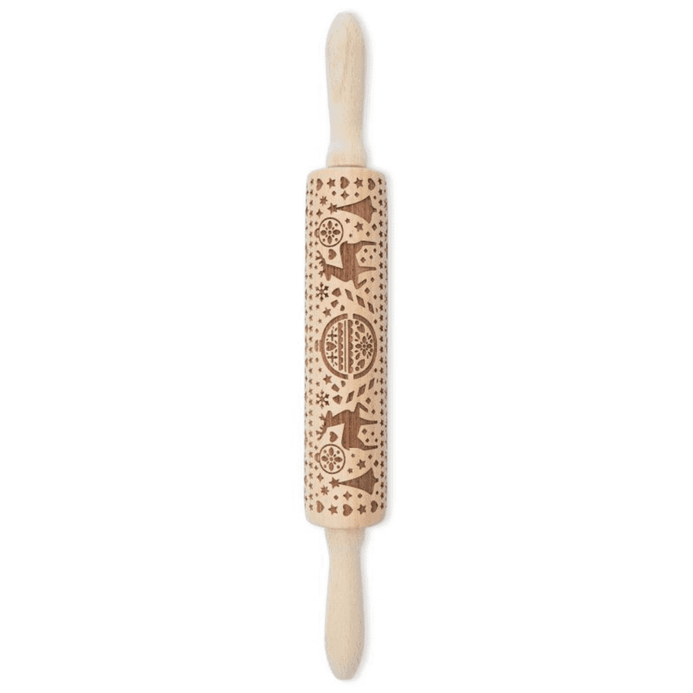 Rouleau à pâtisserie en bois gravé de motifs de Noël