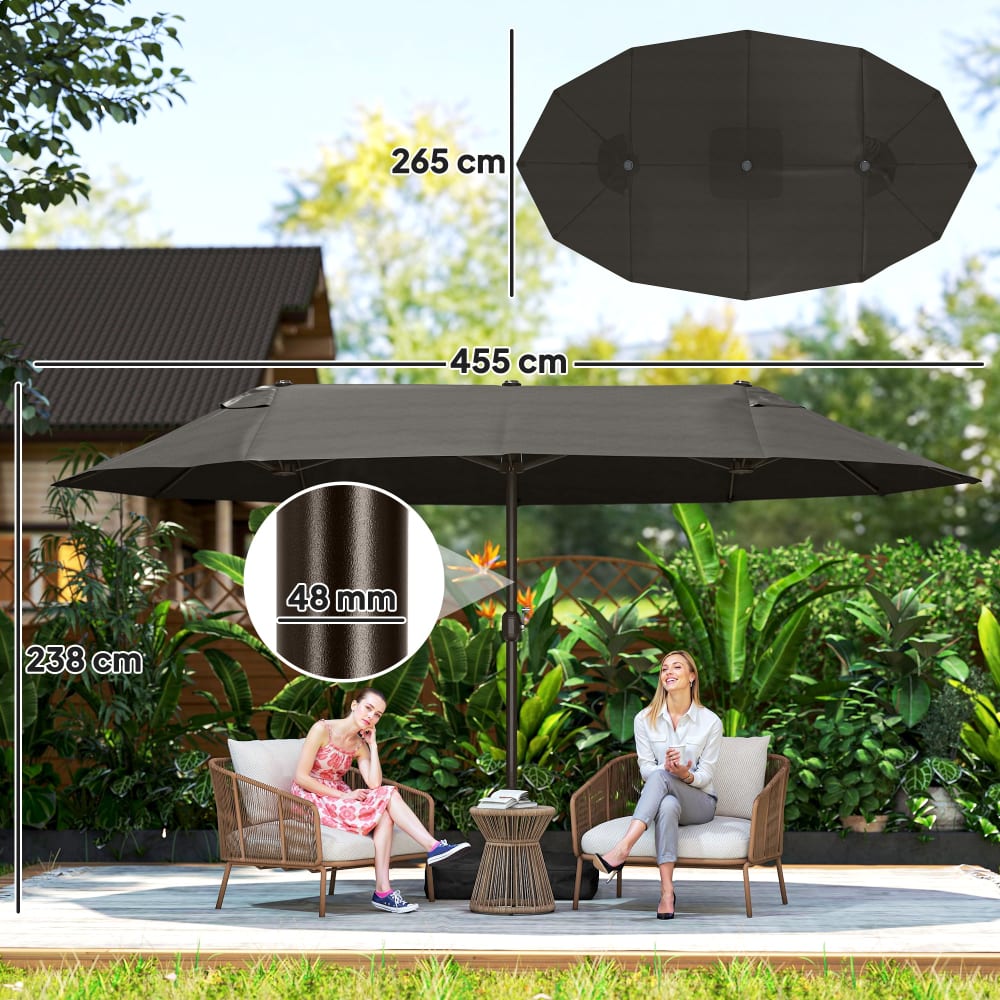 Parasol Double 2x4m SIENA Écru - Ovale Jardin Terrasse Piscine - Hauteur Réglable Acier