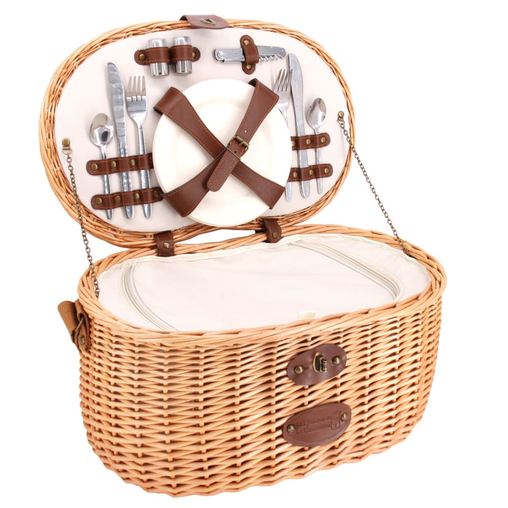 Outsunny Cesta Da Pic Nic Per 4 Persone Con Area Frigo E Accessori 54x34x20 Cm