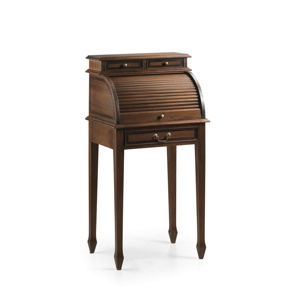 Petit bureau avec volet roulant en bois marron L 55 cm