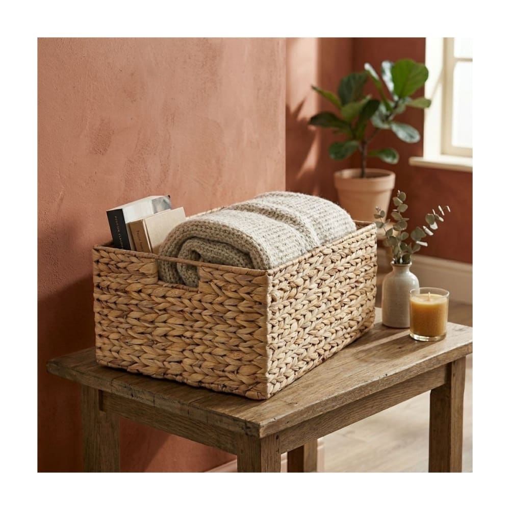 Casier En Osier Panier Rangement Salle De Bain HMF - Jacinthe D'Eau 38x15x14 Cm Naturel Décoration Naturelle Tressée Main