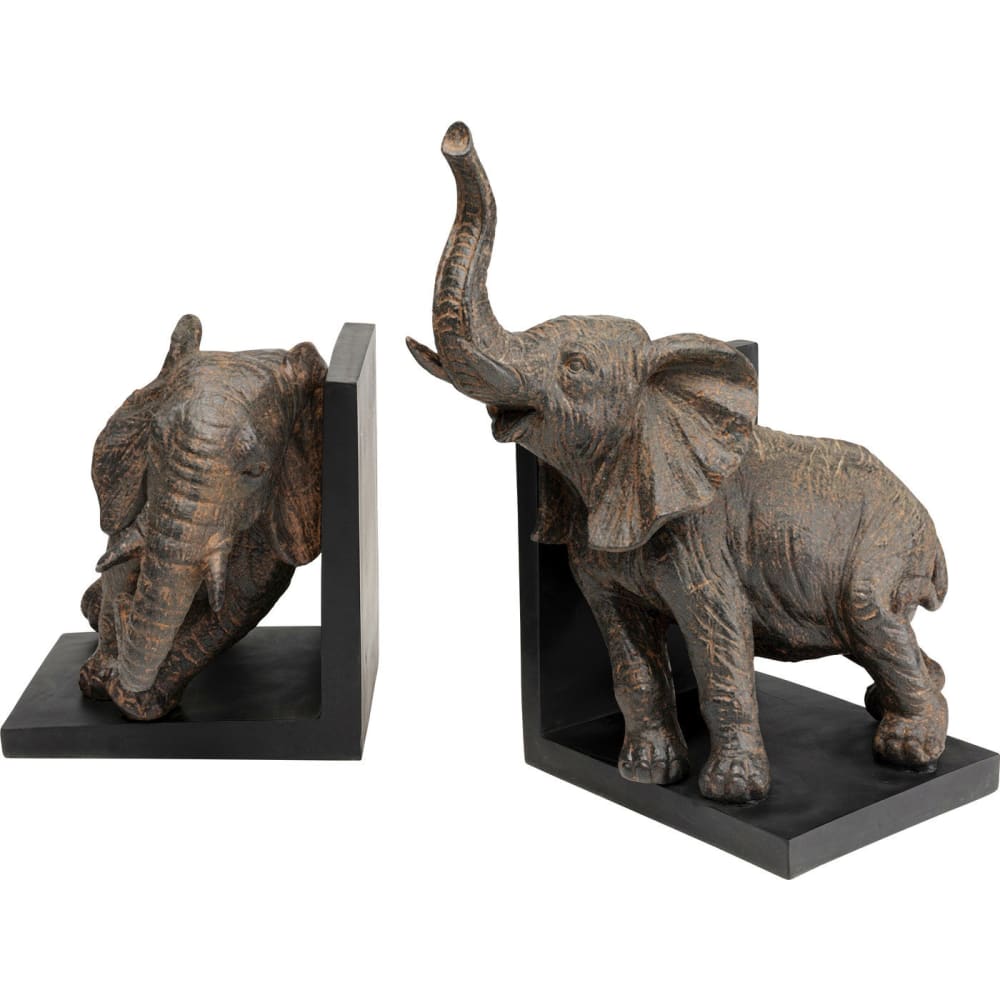 Serre-livres Avec Bougeoir - Éléphant En Bois Sculpté à La Main - Très Bon état