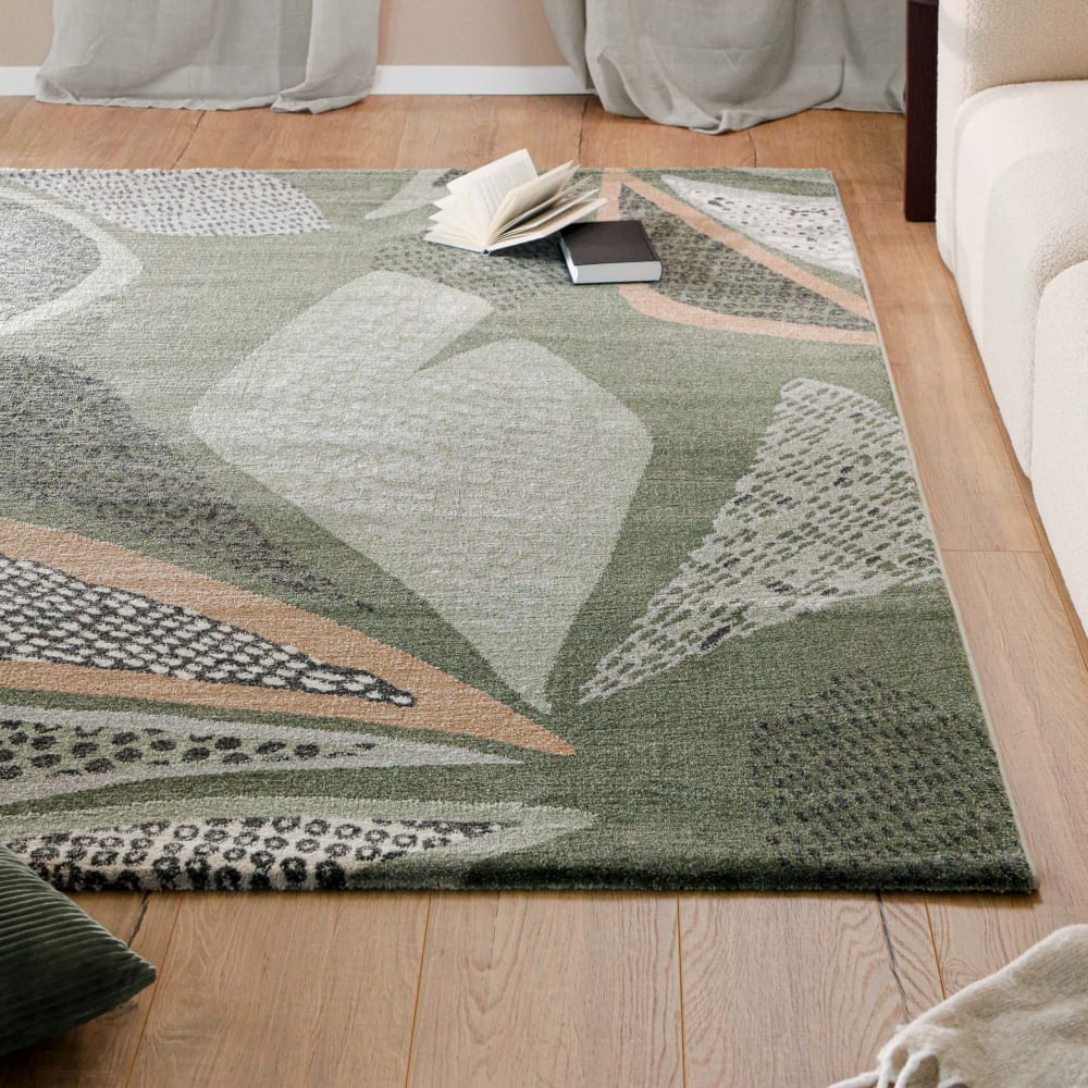 Kurzflor Teppich grün grau mit floralem Design, jedes Zimmer 120x170 Hazel