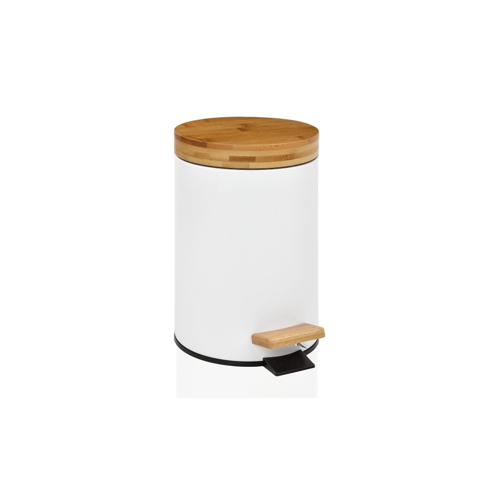 Poubelle à Coton Avec Couvercle En Bambou - 1.5L, Blanc, Pour Salle De Bain, Design Prima