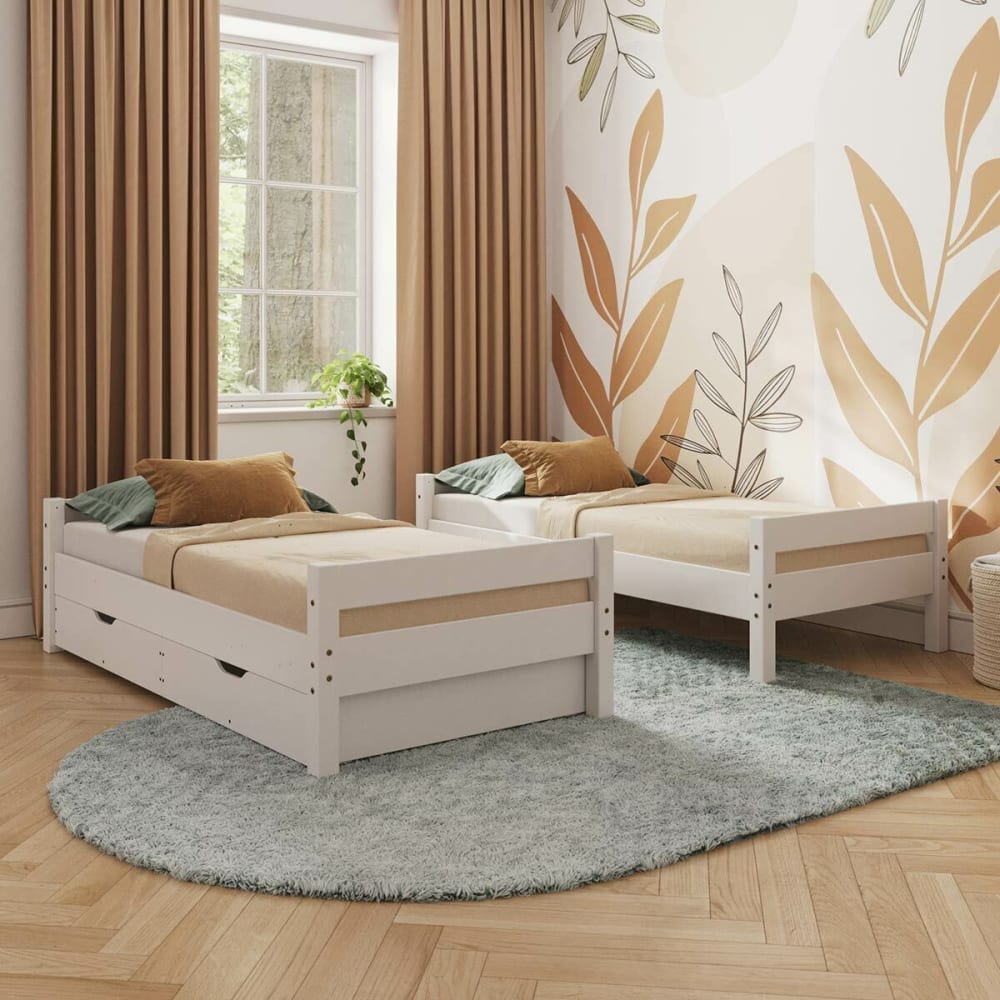 Lit superposé avec rideaux blanc/noir 80x200 cm bois pin massif Lit superposé avec rideaux blanc/noir 80x200 cm bois pin massif