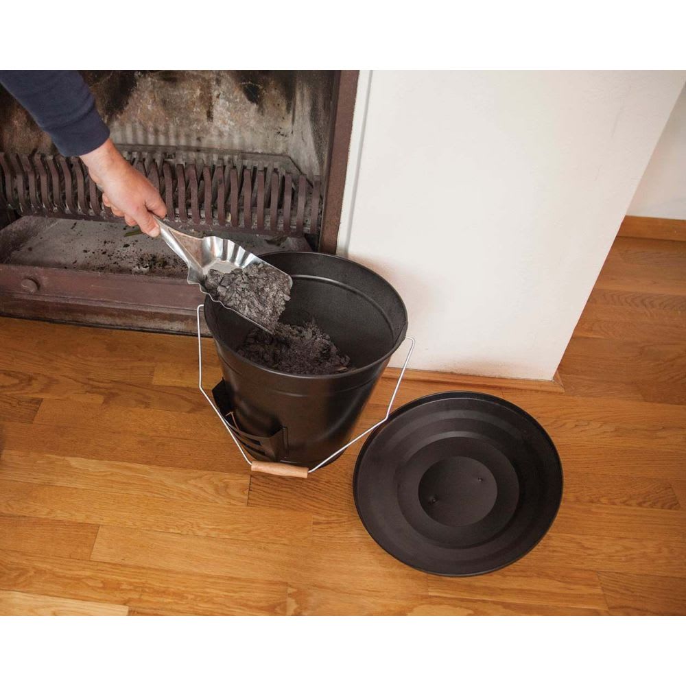 Relaxdays Seau à Cendres Avec Pelle 11 Litres - Accessoire Cheminée En Fer Noir Avec Anse Et Pelle Pratique