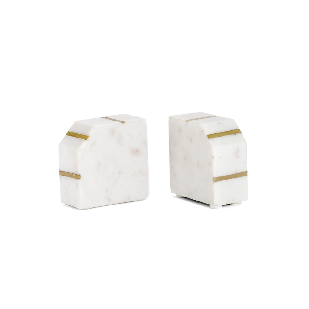 Lot De 2 Serre-Livres Décoratifs Marbre Doré - Antidérapants Pour Livres Lourds