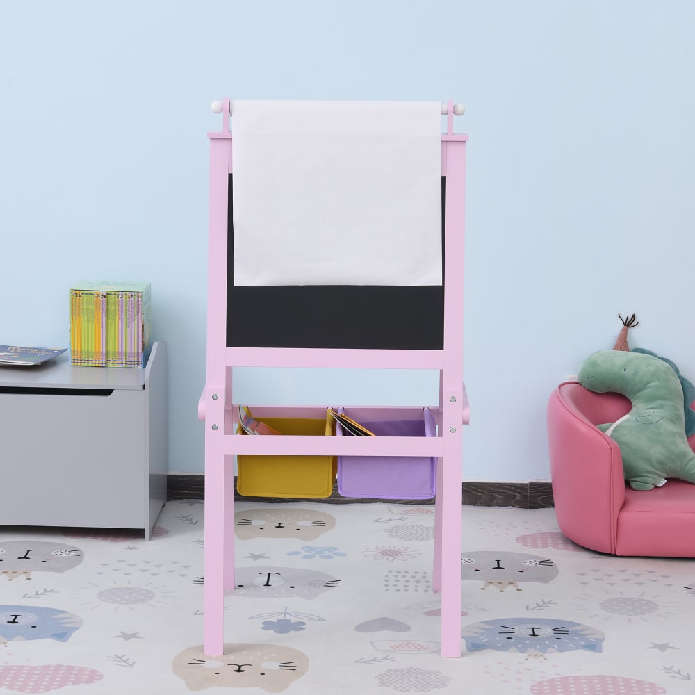 Homasis – Chevalet 3-en-1 En Bois – Tableau Blanc, Tableau Noir Et Rouleau Papier – Rangement Intégré – Pour Enfants De 3 à 6 Ans