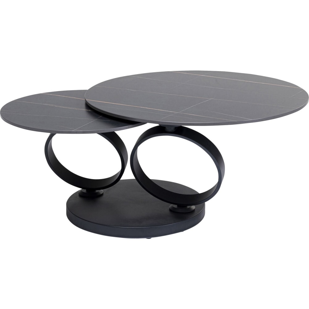 Couchtisch mit 2 Platten aus Keramik und Stahl, drehbar, schwarz BEVERLY