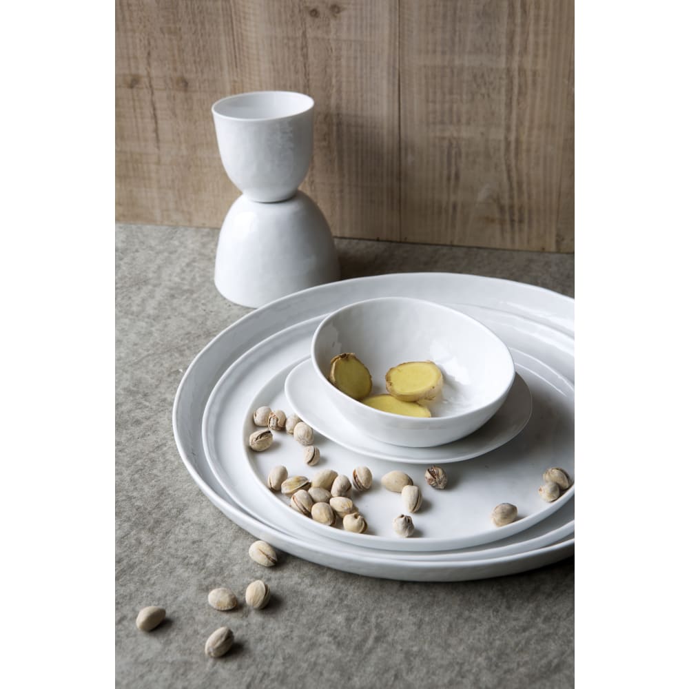 Flacher Teller aus Porzellan, weiß Porcelino