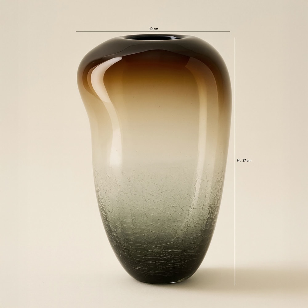 Vase verre transparent brun, 18 x 18 cm