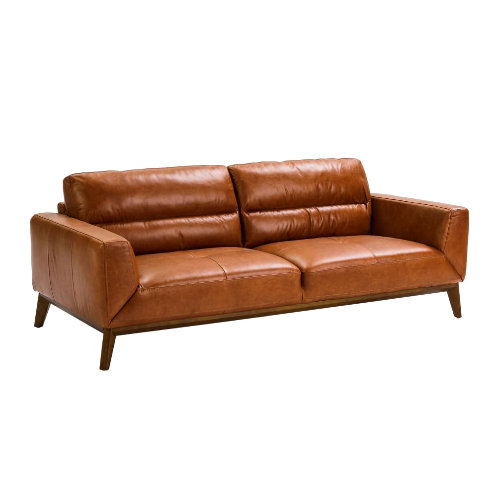 Canapé 2 Places + Fauteuil En Cuir Vachette AMCO – Marron – Thème Floral – Occasion