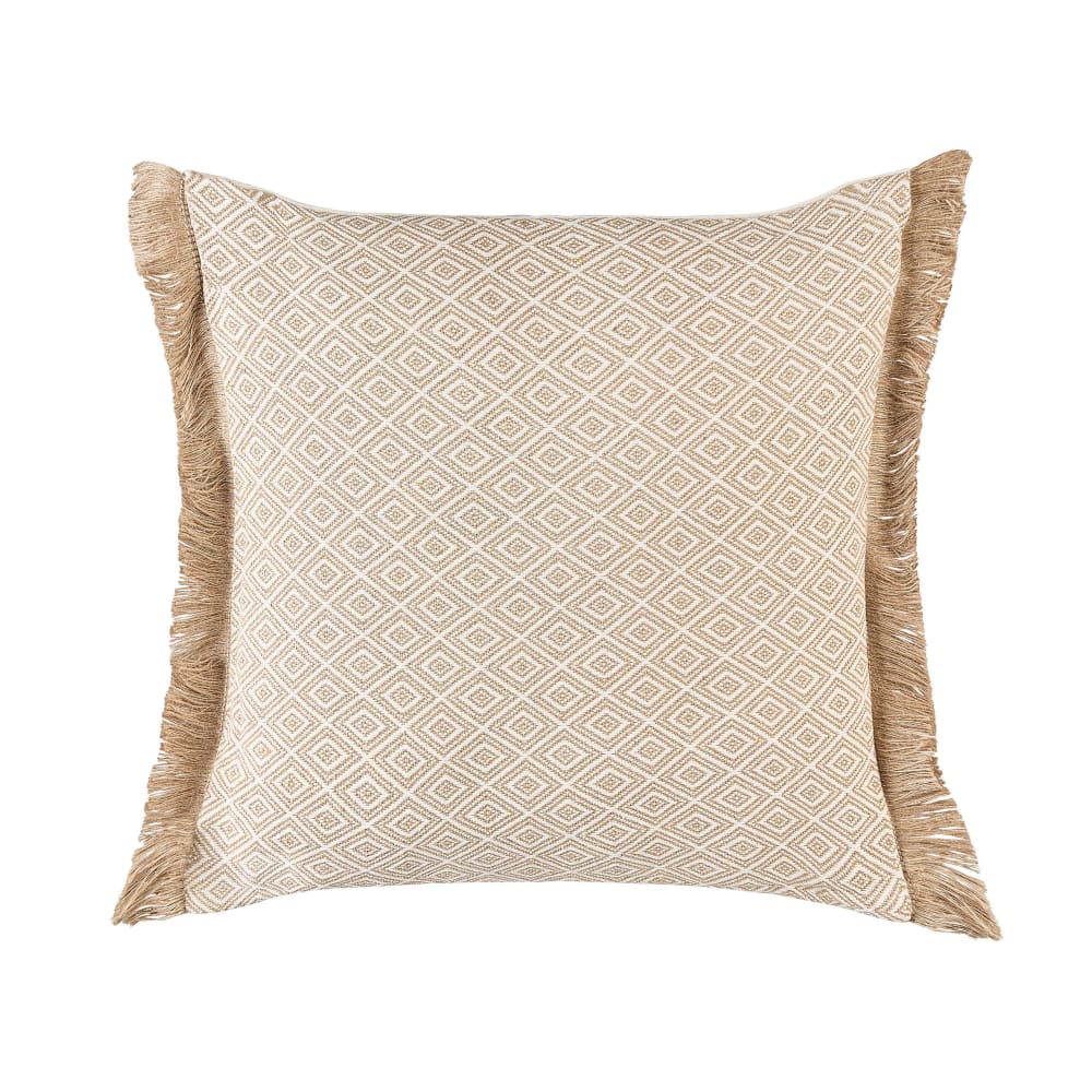 Cuscino sfoderabile beige quadrato 45x45 cm in cotone con frange sugli