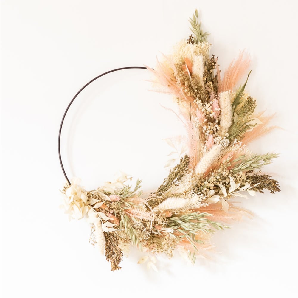 Couronne Murale Herbe De Pampa Artificielle 7,9 Pouces - Décoration Bohème Blanche