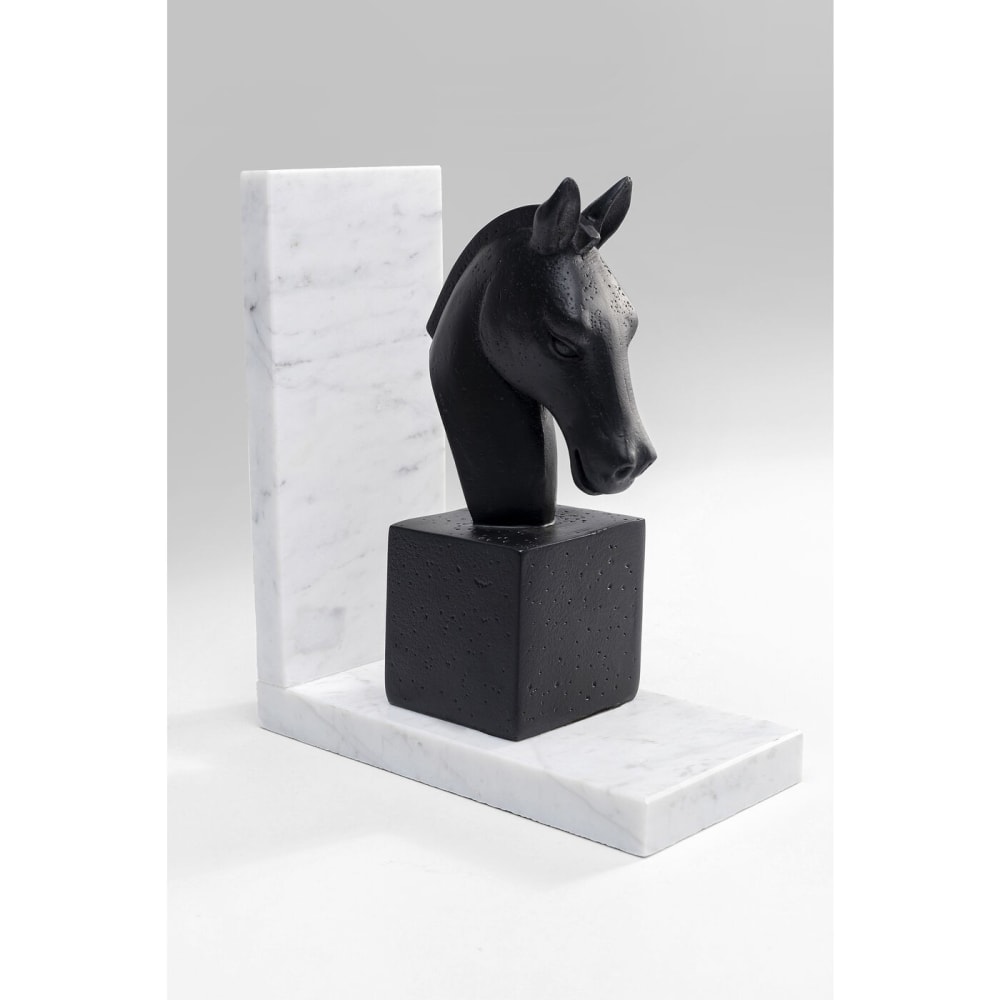Grande paire de serre-livres tête de cheval en onyx vintage