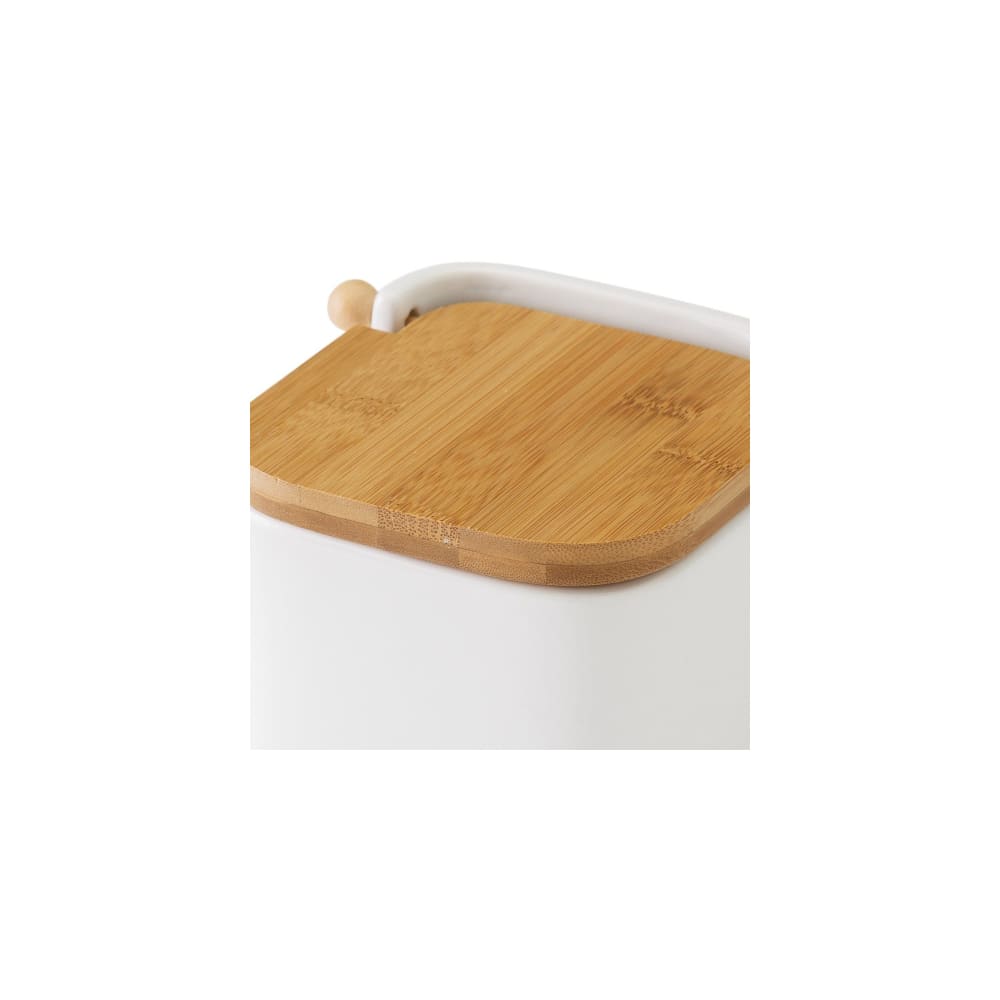 Salière Versa Avec Couvercle – Blanc, Métal Et Bambou – 11x11x14 Cm – Neuf