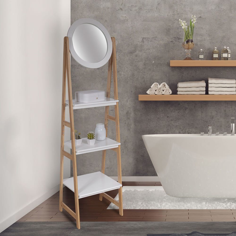 Relaxdays Miroir avec tablette, bambou & MDF, rectangulaire, HxLxP: 56