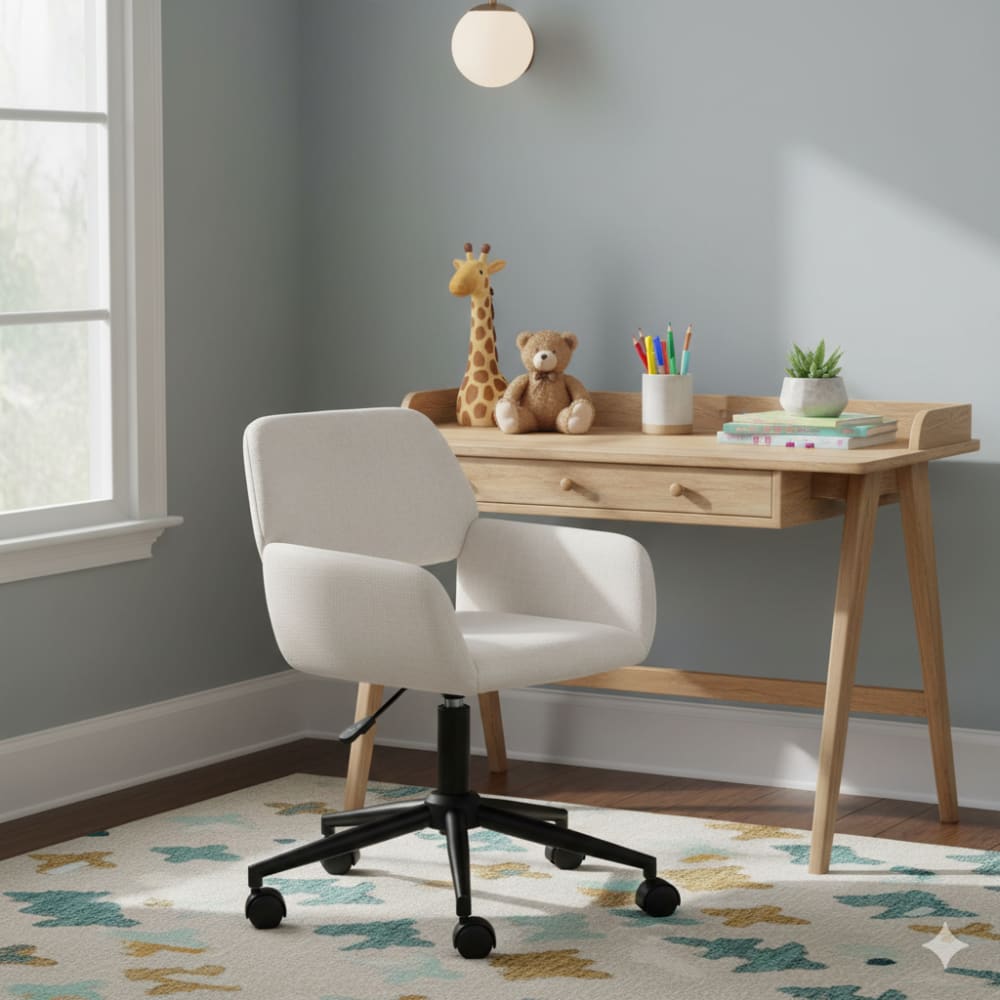 YAMASORO Chaise de bureau ergonomique en tissu beige avec accoudoirs rabattables, hauteur réglable à 360°, avec dossier réglable