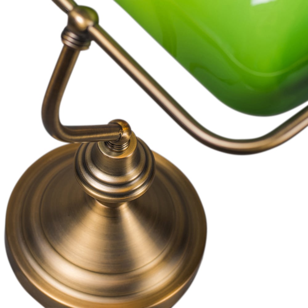 Lampe Ancienne De Notaire Ou Banquier – Vert, Laiton, électrique – Style Vintage Bureau