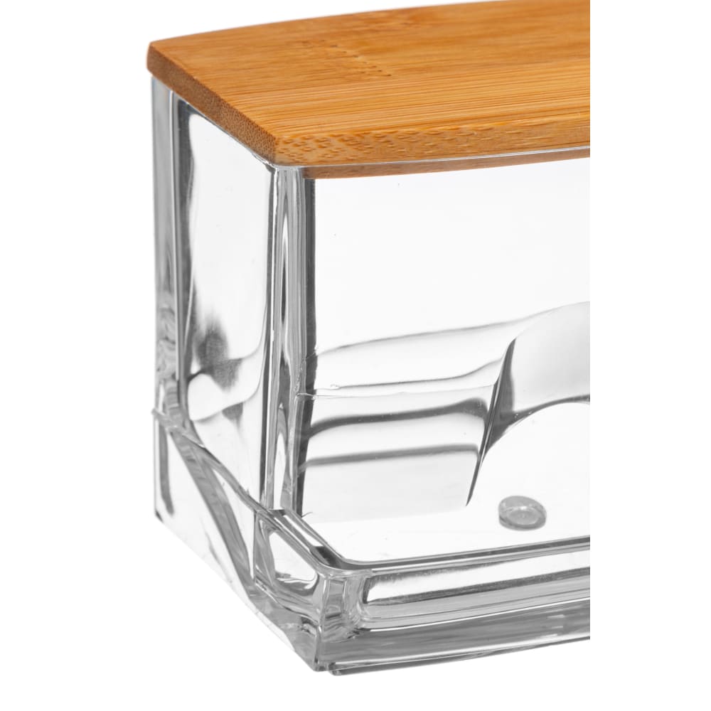 TIDEVAN Lot De 4 Distributeurs Coton-Tiges Acrylique Transparent Avec Couvercle Bambou - Rangement Salle De Bain Élégant