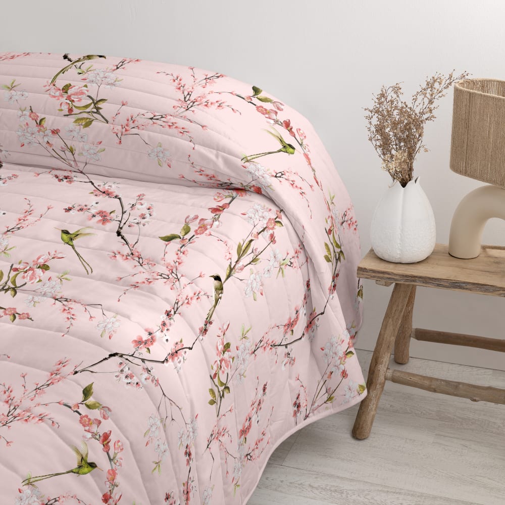 Tagesdecke aus 100 % Baumwolle 270x260 cm Chinoiserie rose
