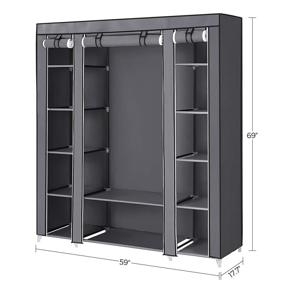 Armoire En Tissu, Meuble De Rangement, 6 Roulettes, Penderie Et Etageres Ouvertes 103 X 43 X 162 5 Cm Grise 75291813 Armoire En Tissu, Meuble De Rangement, 6 Roulettes, Penderie Et Etageres Ouvertes 103 X 43 X 162 5 Cm Grise 75291813