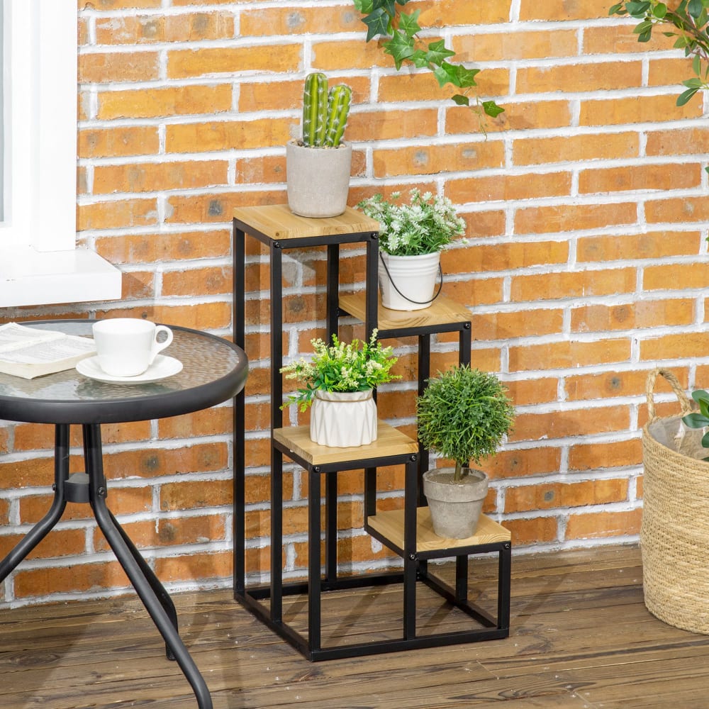 Support à Plantes En Métal - Porte-pot Design Loft Industriel - 60 Cm De Haut, Base 24.5x24.5 Cm - Noir, Stable Et Sans Montage