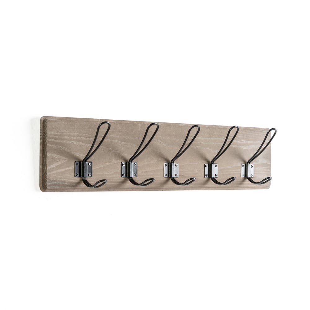 Porte-manteau Mural En Bois Massif Avec 5 Crochets – Style Ferme Rustique – Pour Gain De Place Dans L’entrée Ou La Chambre