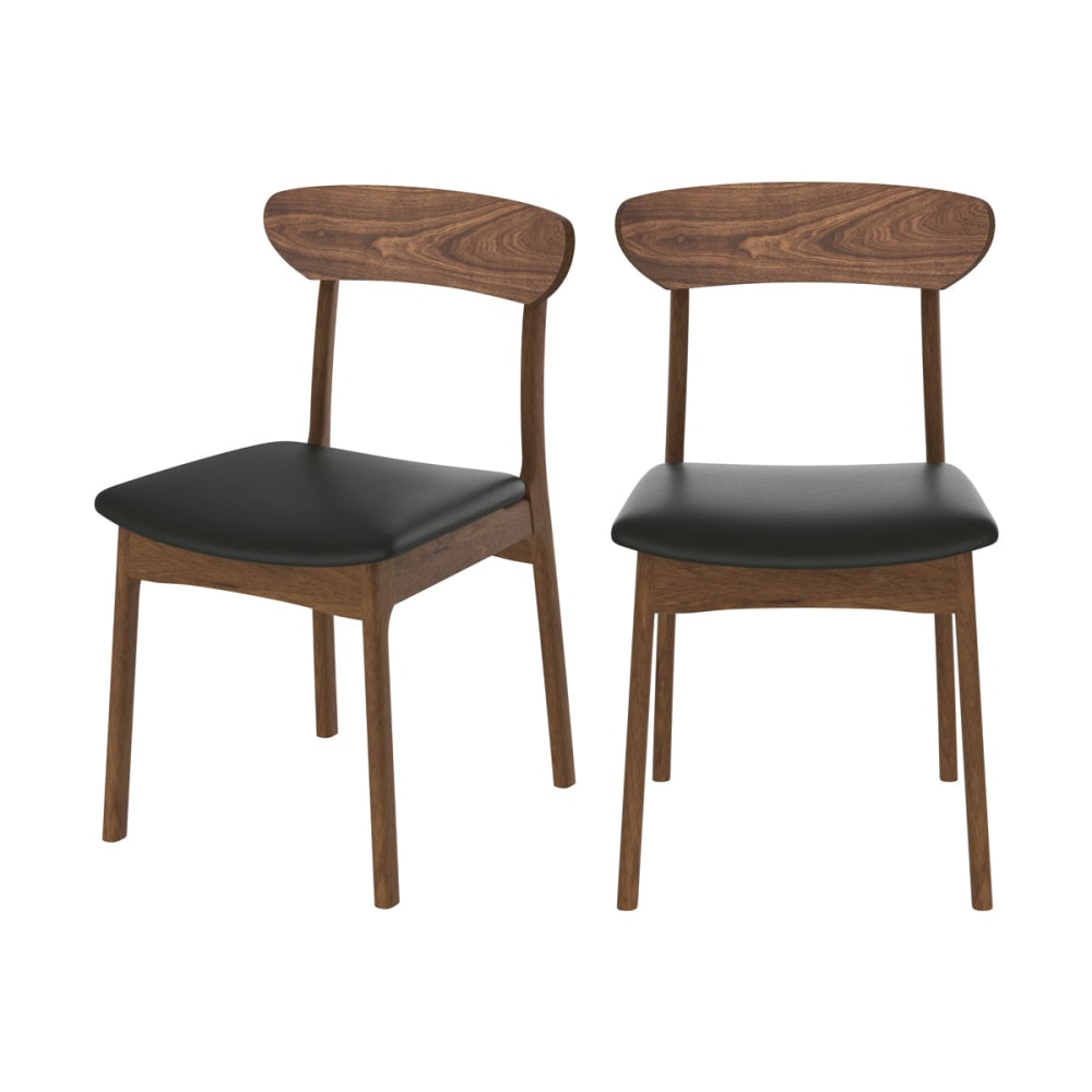 COSTWAY Set 2 Sedie Da Pranzo In Legno Di Caucciù, Con Seduta Imbottita In Ecopelle Nera E Schienale In Rattan - Portata 180 Kg