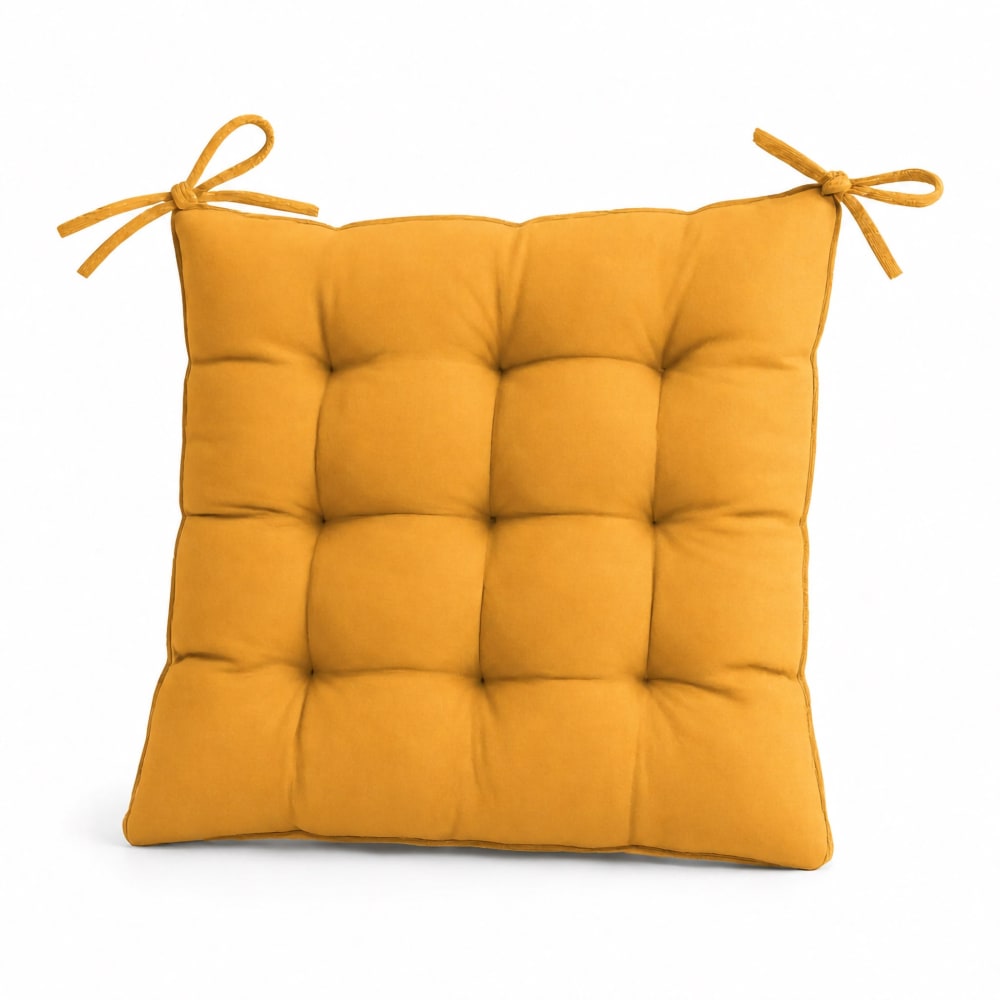2 Cuscini Per Sedia In Velluto A Coste Con Lacci Antiscivolo E Cerniera, 43x41x35 Cm, Giallo
