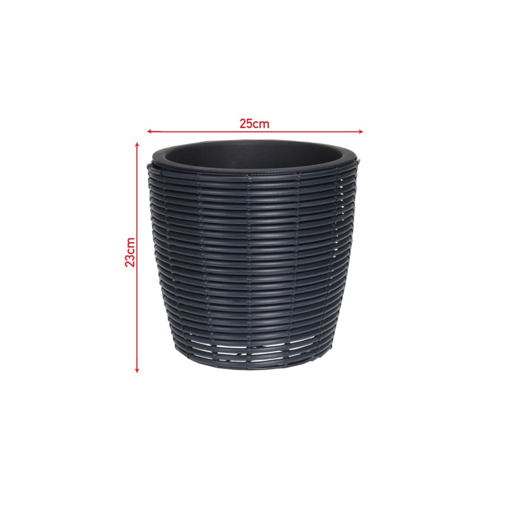 PAFEN Vaso Da Fiori Effetto Rattan: In Plastica Resistente Con Inserto, Diametro 25 Cm, Colore Antracite Per Interni Ed Esterni - 5