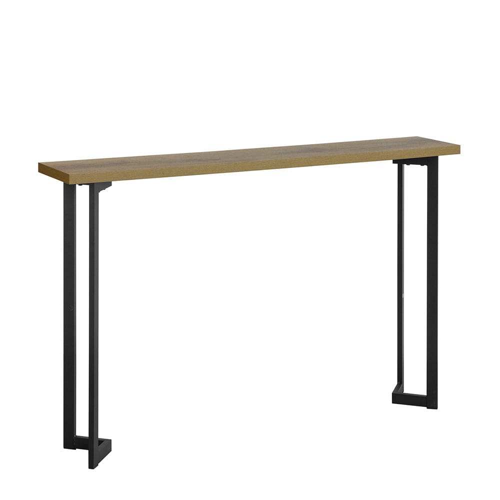 Tavolo Da Consolle Industriale MAJARO - Doppio Strato - 97x24x74 Cm - Marrone Rigido E Metallo Nero - Per Soggiorno E Ingresso