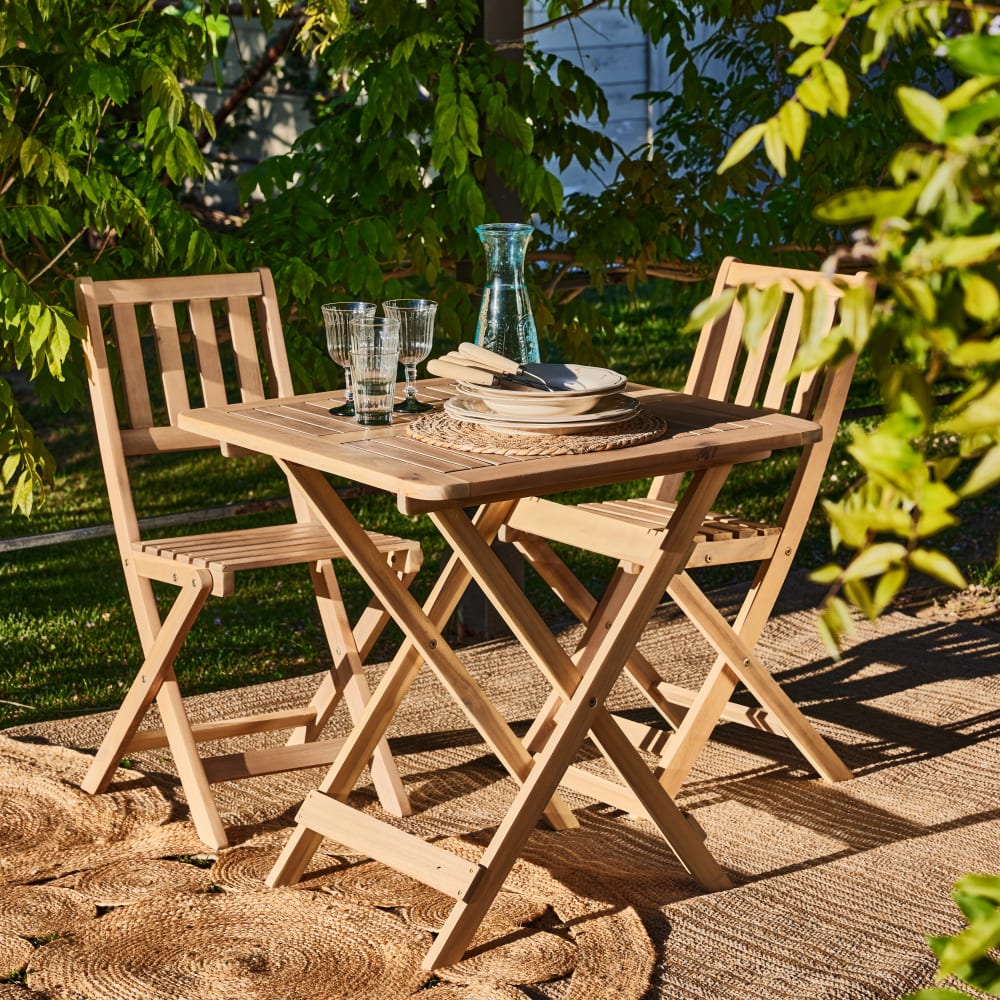 Set Balkon Klapptisch 70x70 + 2 Stühle ohne Balkonarme Java light