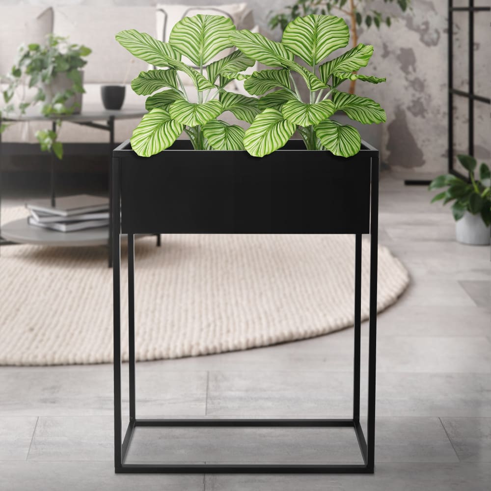 Blumenständer 60x25x78 cm rechteckig Schwarz aus Metall stehend