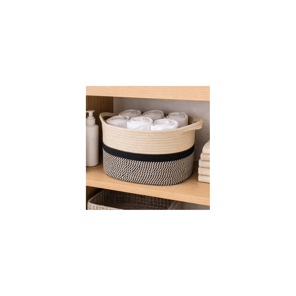 Cesto Portaoggetti In Corda Di Cotone Con Manici – 33x15x10 Cm – Per Bagno, Soggiorno, Organizer Multiuso Pieghevole