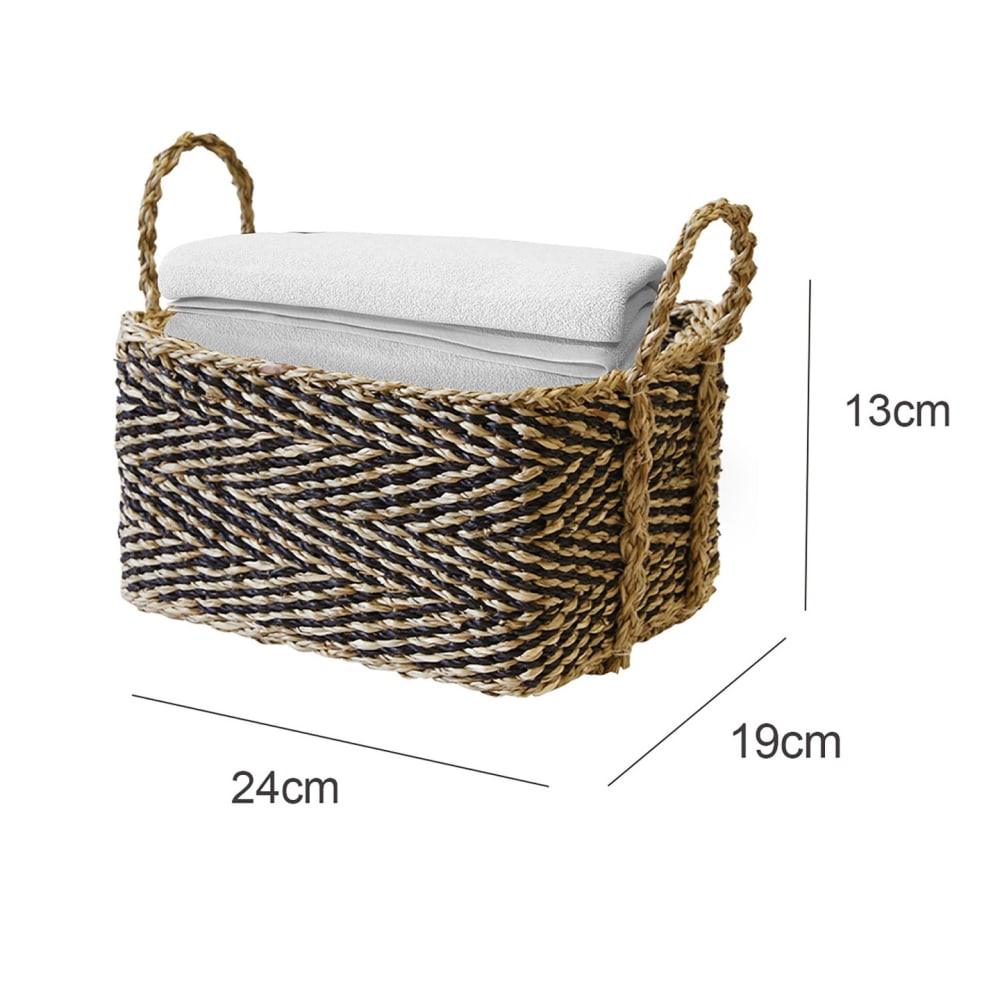 Bacs de Rangement en Osier Tressé avec Couvercle - Ensemble de 3 - Panier Rectangulaire en Herbe de Mer et Panier de Rangement