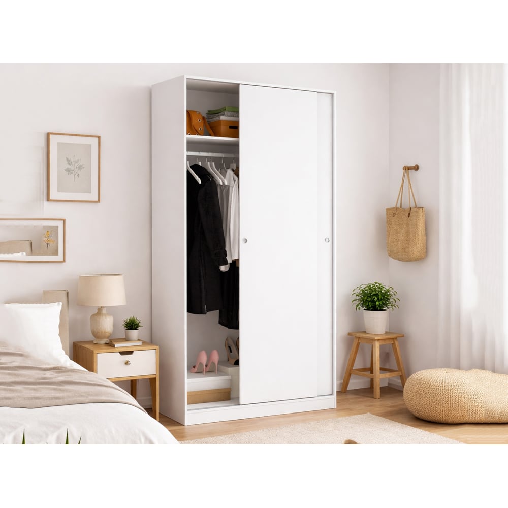 Zweitüriger Kleiderschrank mit weißem Holzeffekt, 100 x 50 x 204 cm Kilimangiaro