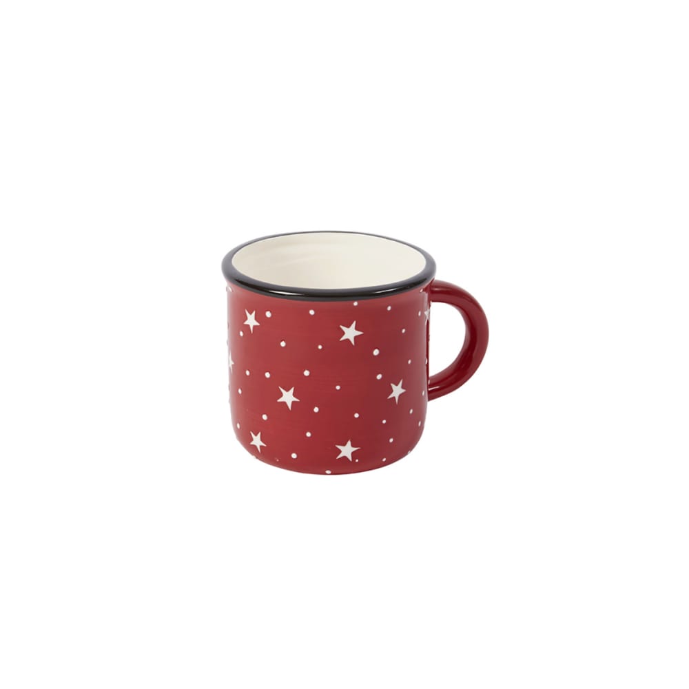 Tasse rouge à étoiles blanches, avec une anse